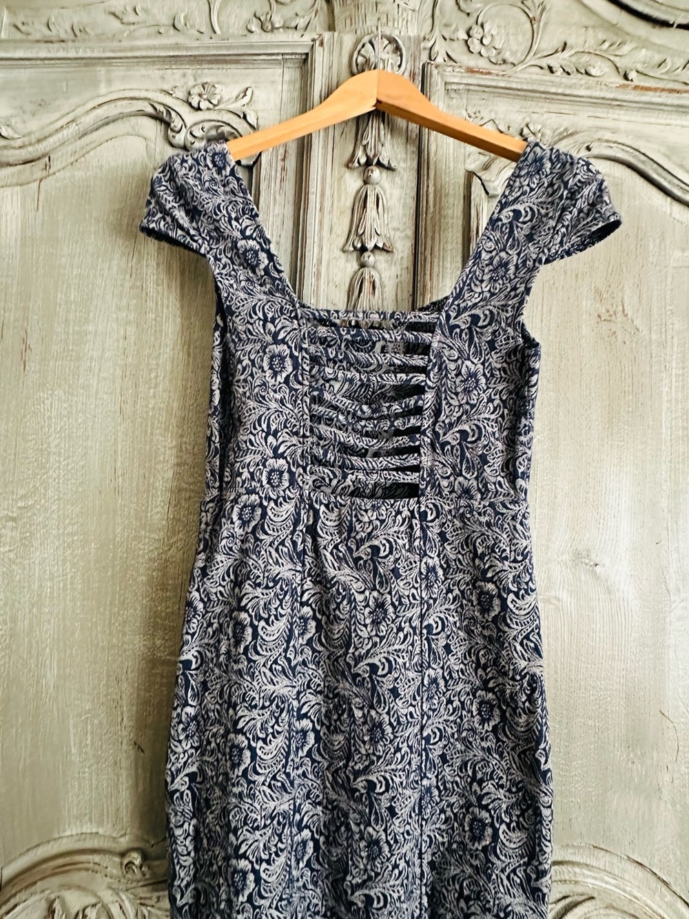 Free People Navy & White Paisley Midi Dress
